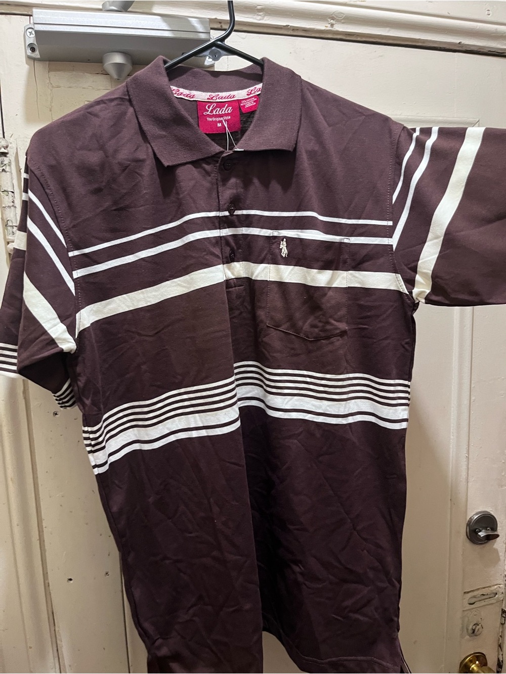 Lada Men's Dark Brown Polo with White Stripes